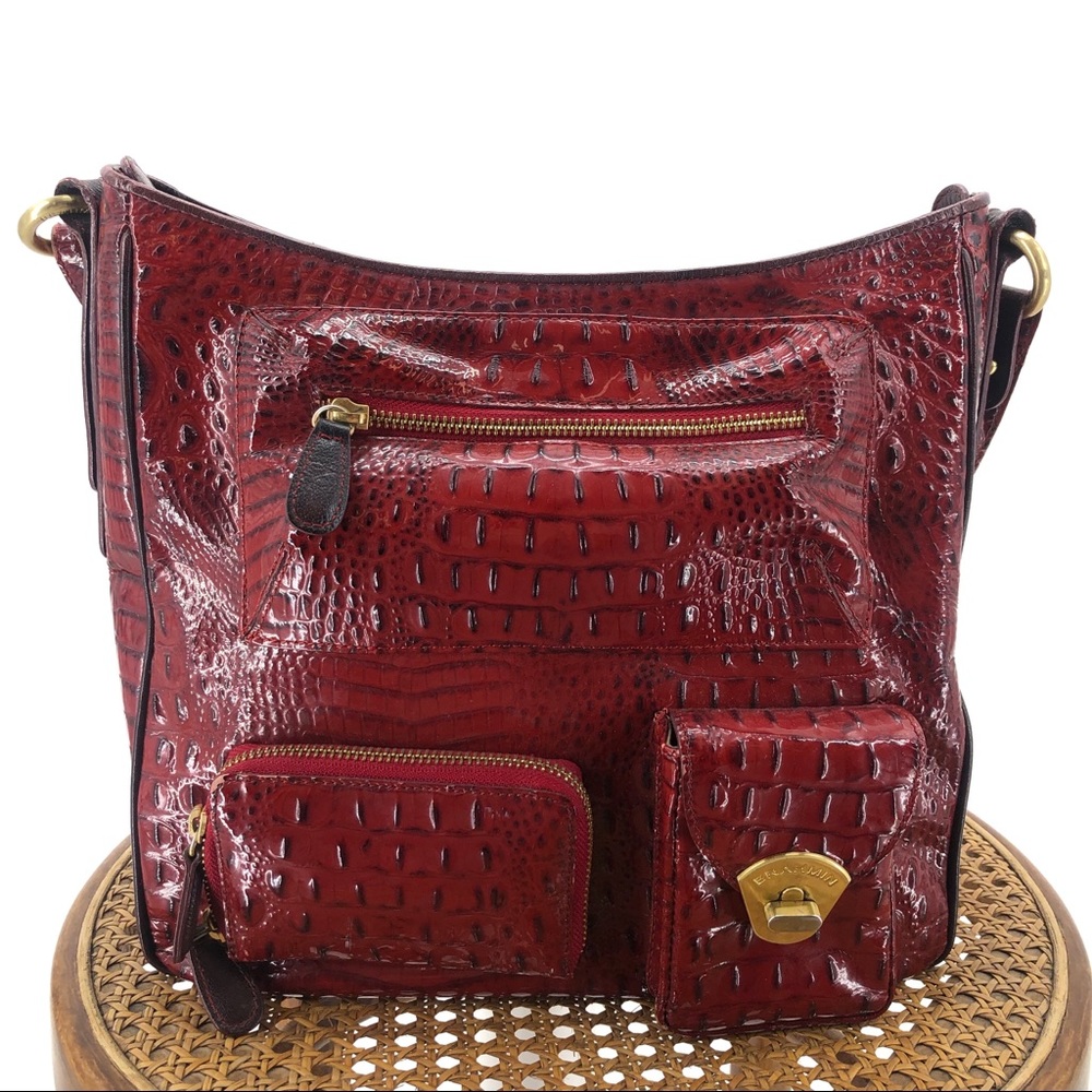 Brahmin red crocodile leather bag